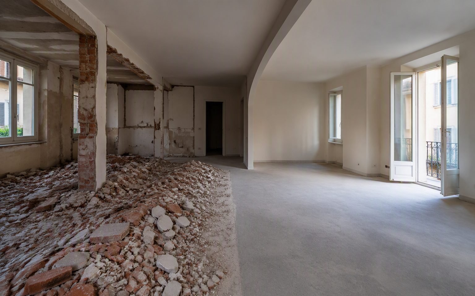 Prima e dopo: appartamento di Varese svuotato dalle macerie con il risucchio